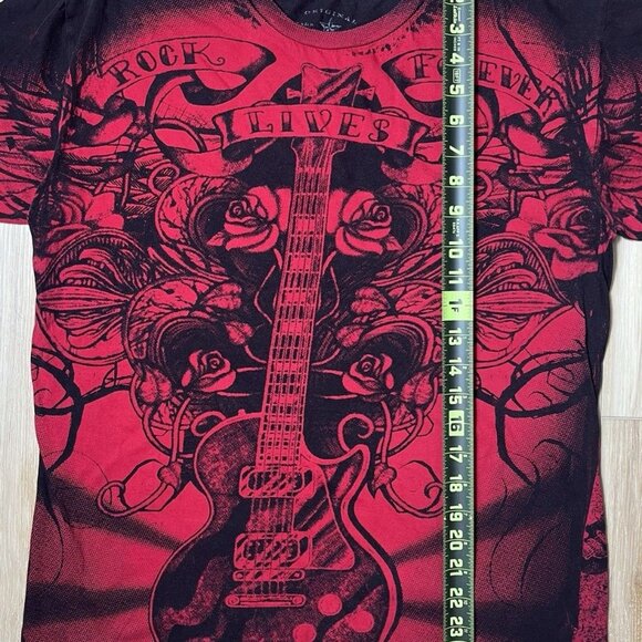 Vintage Grey Star Black/Red Guitar Print Shirt - Men Small - Picture 13 of 16